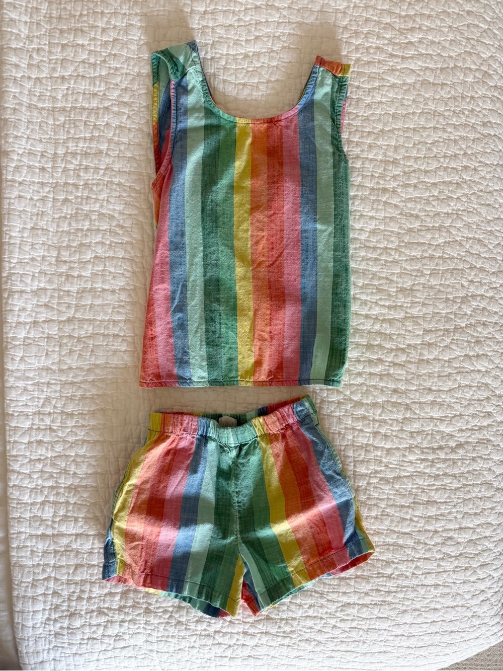 Hanna Andersson Rainbow Stripe Tank & Shorts Set - Green, Yellow, Pink, Blue